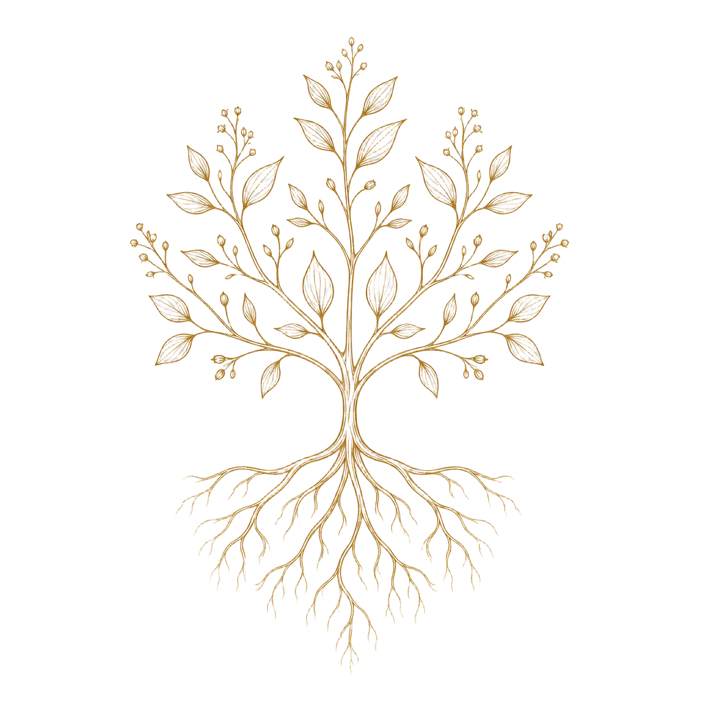Root & Remember botanical root and branch emblem